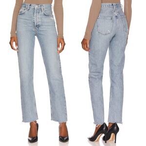 AGOLDE 90s Pinch Waist Jeans Women’s Size 25 Ruminate Distressed Raw Hem Denim